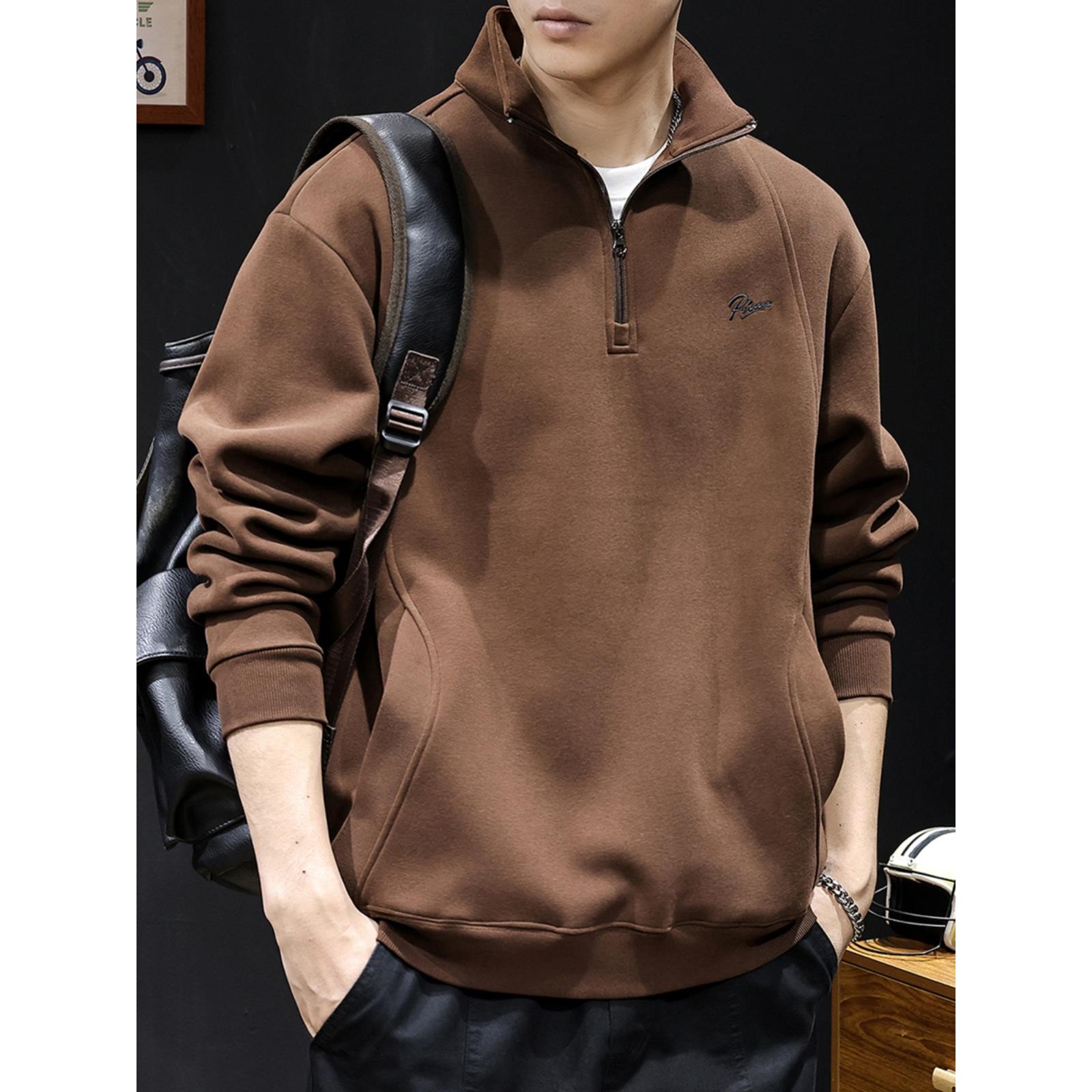 拉链半高领卫衣男2025新款春秋款男装大码男士潮牌插口袋衣服秋季