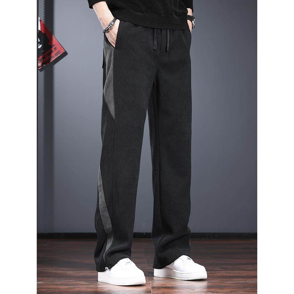 高级感休闲裤男秋冬季加绒加厚宽松直筒裤痞帅高街潮流灯芯绒卫裤