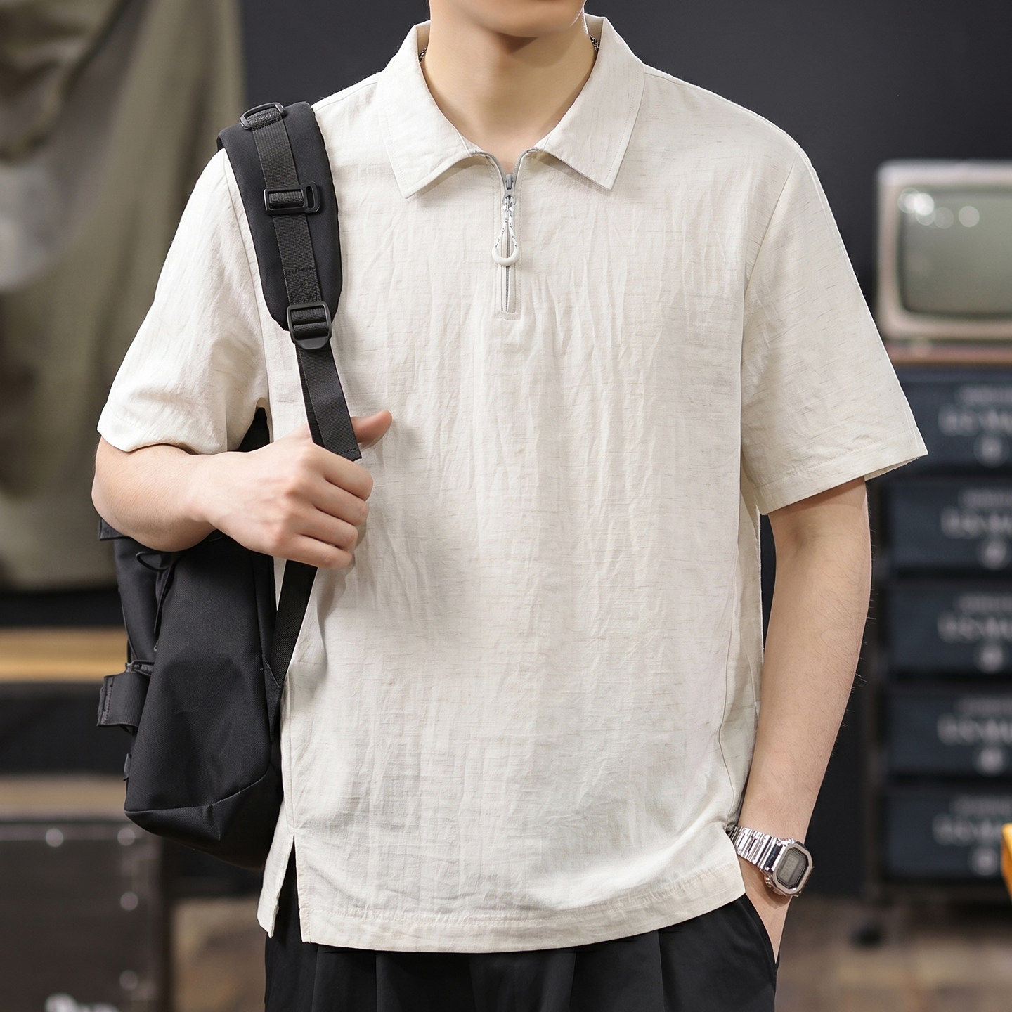 天丝亚麻凉感透气短袖POLO衫男2026夏季新款休闲通勤男士翻领T恤