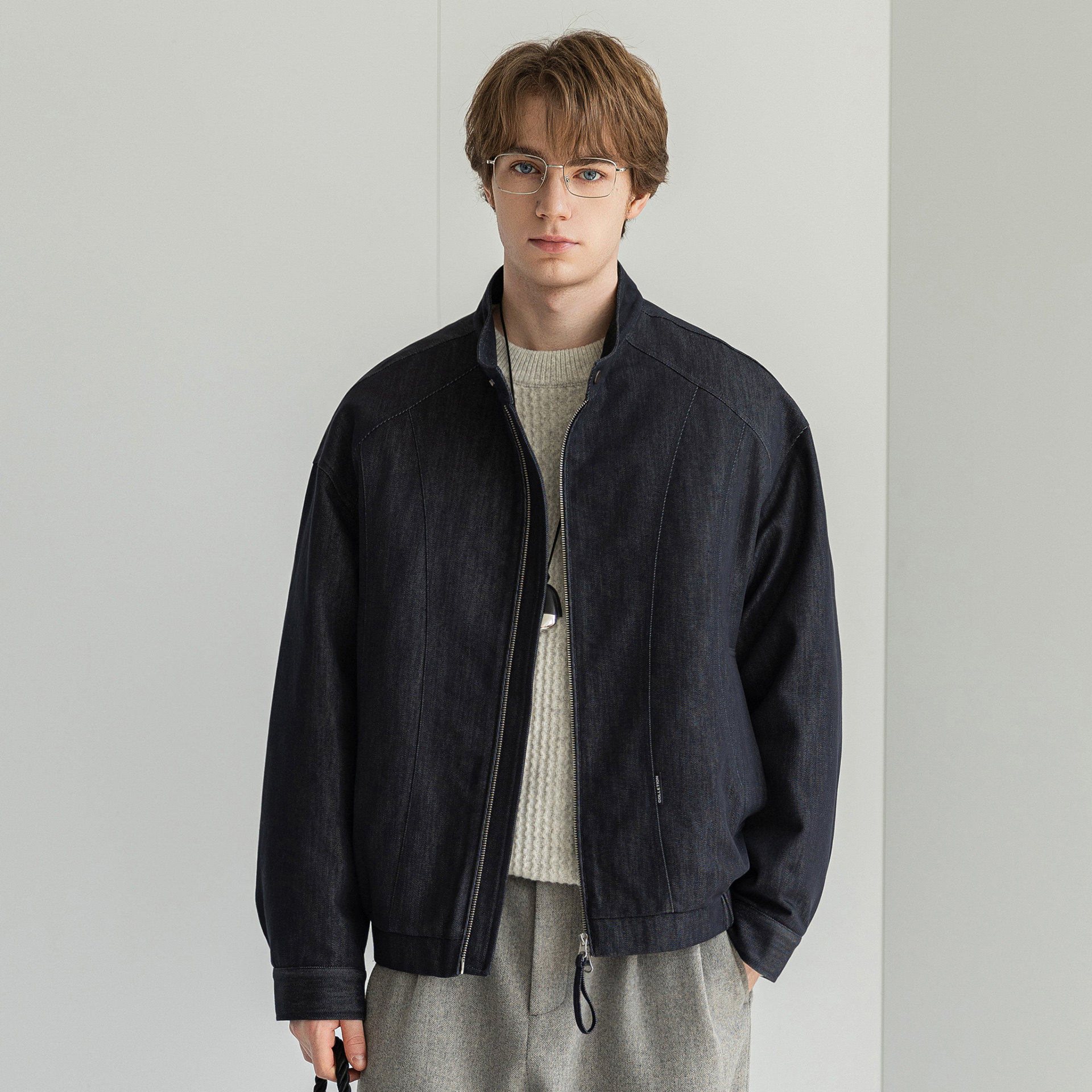 D7K简约设计牛仔夹克羽绒外套26冬装新款百搭宽松白鸭绒羽绒服男