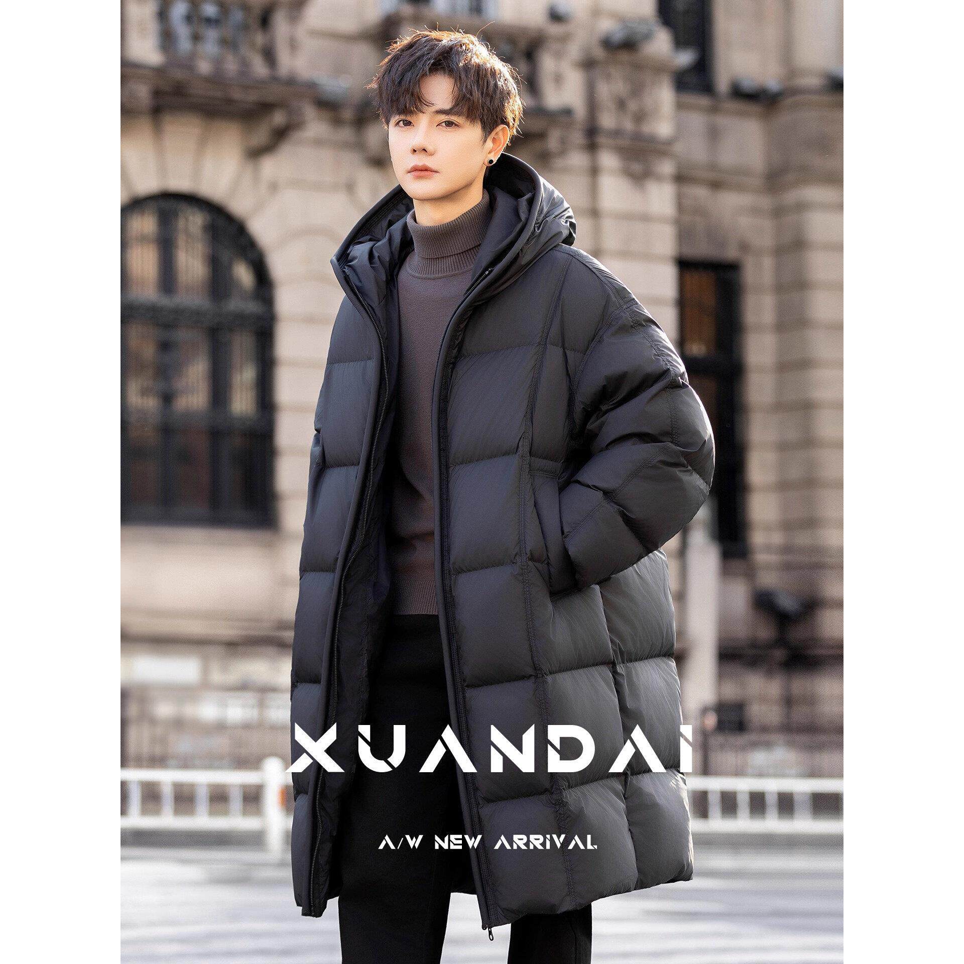 高充绒量通勤连帽男士羽绒服中长款2026新款冬季加厚保暖时尚外套