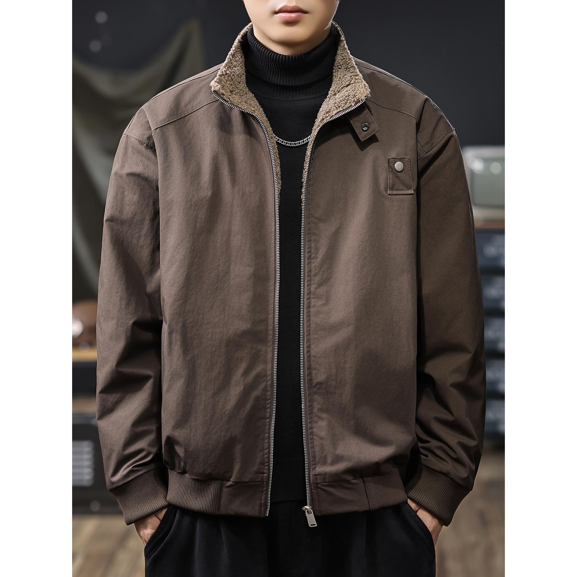 美式复古老钱风羊羔绒夹克外套男2025冬季户外防水加绒保暖棉服潮