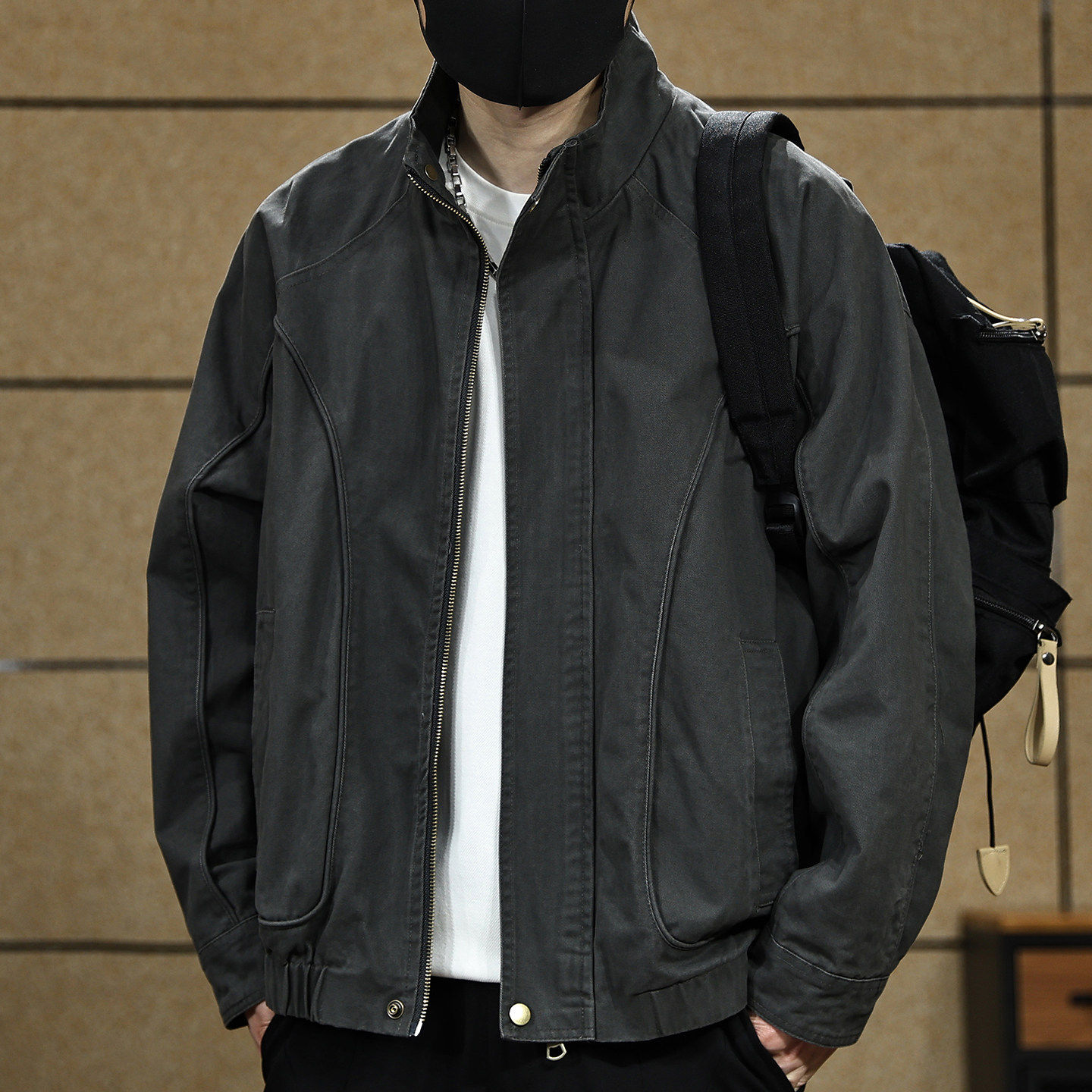 2026春秋季新款美式复古男士工装外套宽松大码潮牌立领飞行员夹克