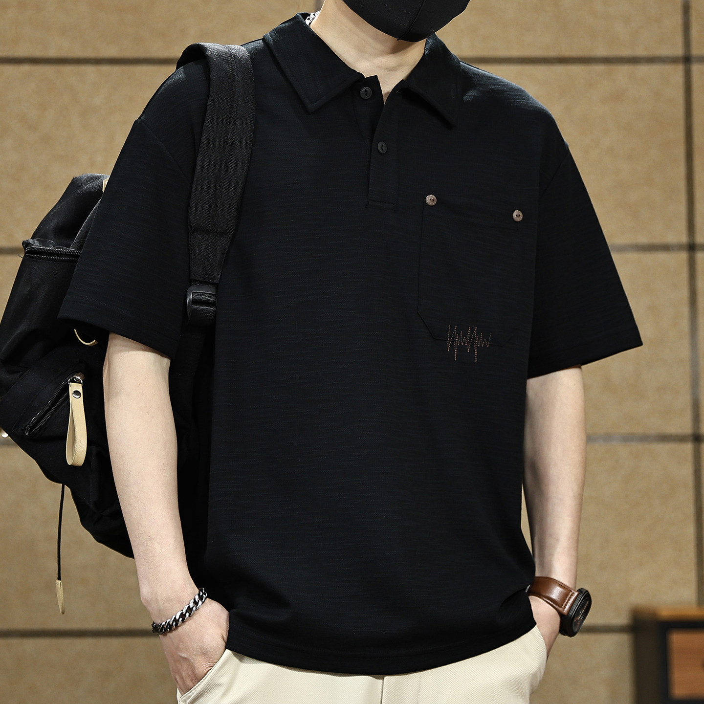 美式复古肌理感短袖Polo衫男士2026新款宽松大码男装半袖t恤上衣