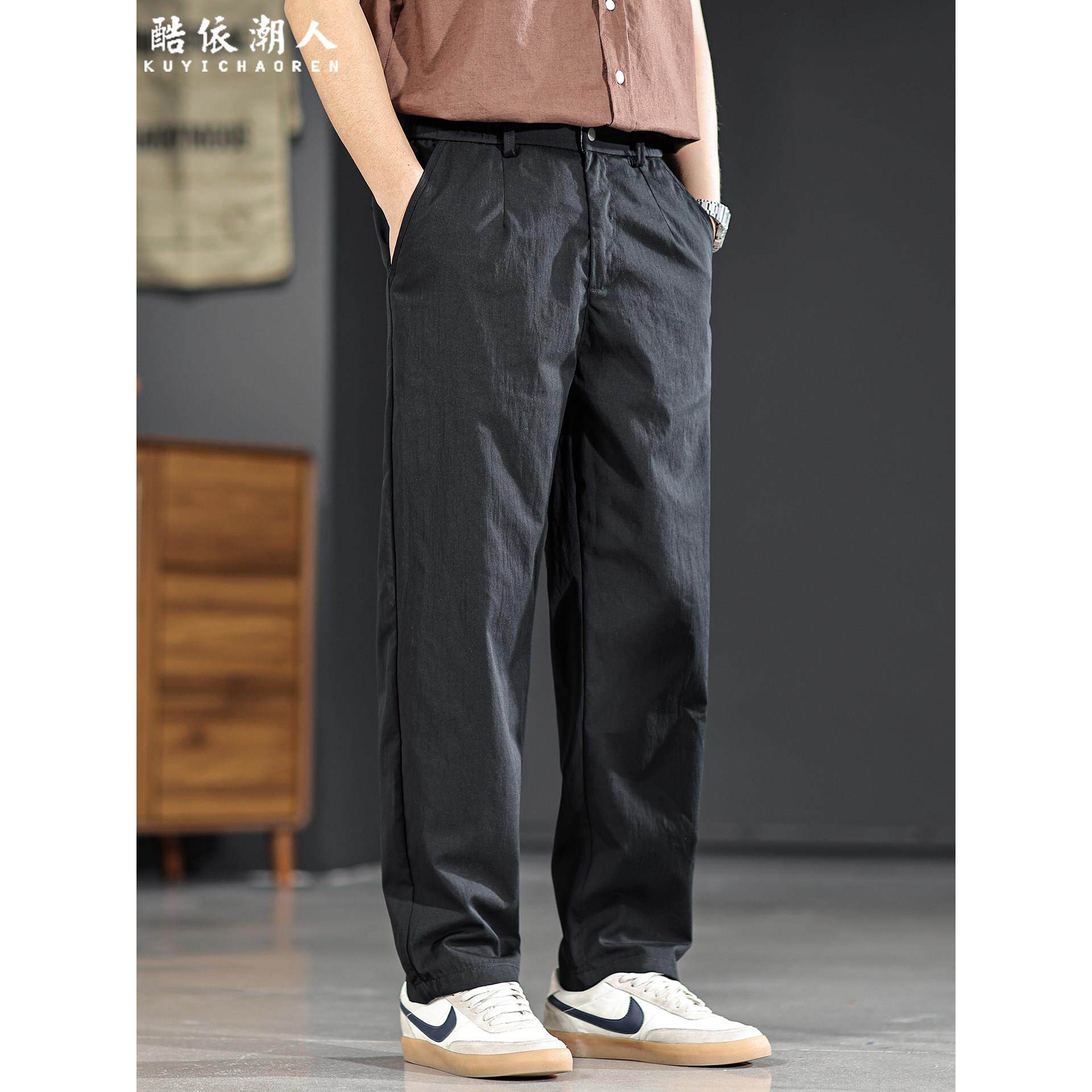 竹节速干冰感面料小直筒休闲裤男士2026春夏薄款潮流百搭大码裤子