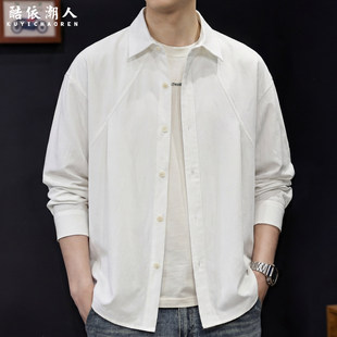 亚麻混纺长袖衬衫男2026新款春季休闲白色通勤极简老钱风衬衣外套