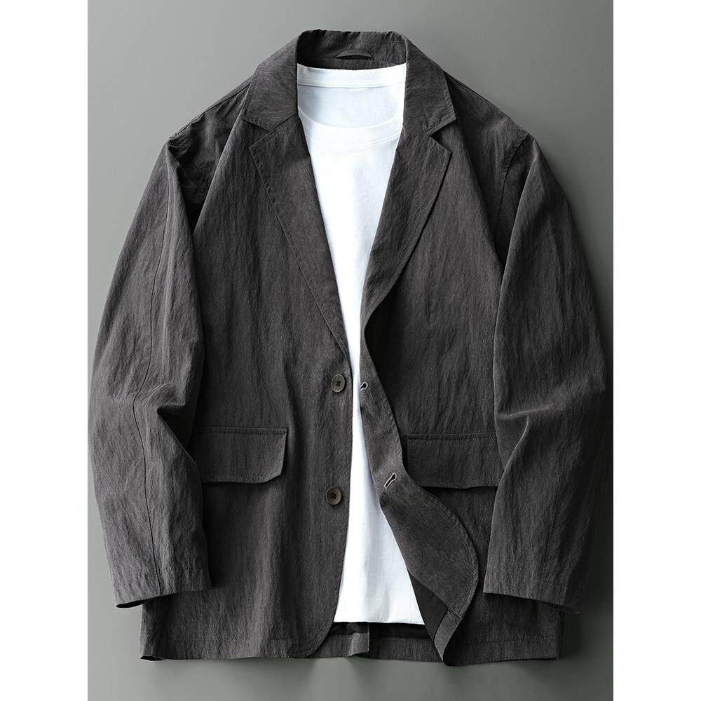 莱赛尔天丝高级感小西装外套男春秋薄款潮牌帅气宽松休闲西服