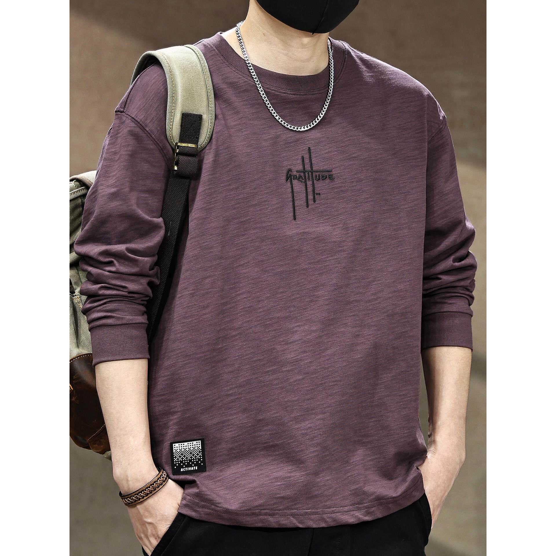 竹节棉长袖t恤男2026新款春季男士纯棉内搭打底衣服圆领潮牌大码