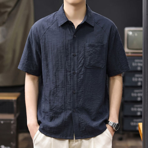 凉感亚麻复古短袖衬衫男2026夏季新款清爽透气舒适男士轻薄衬衫潮