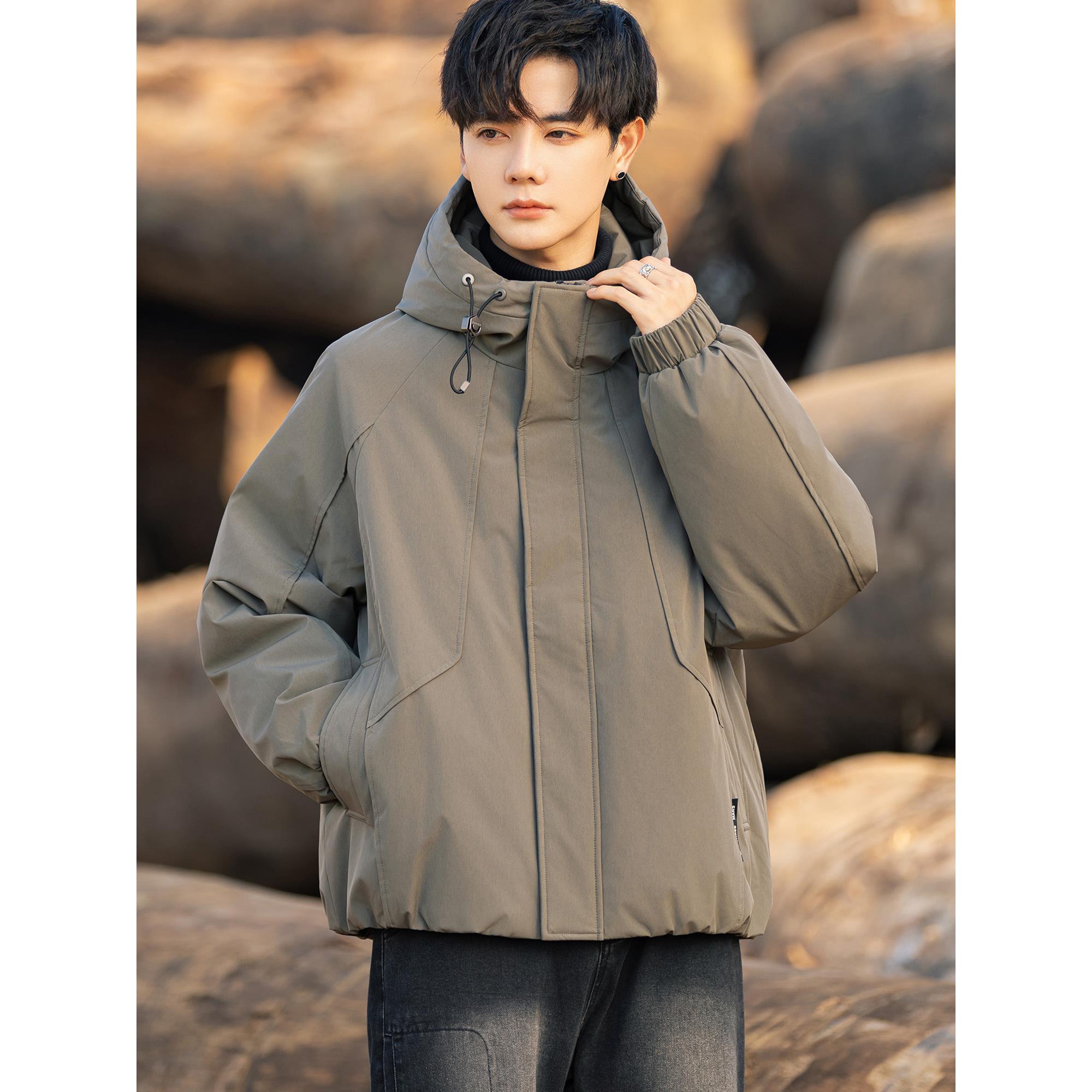 90白鸭绒连帽羽绒服男防风保暖冬季新款面包服加厚防风短款外套潮