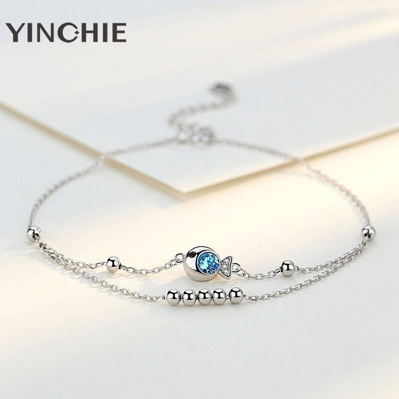 银千惠925银脚链女小丑鱼足链蓝鲸海豚时尚饰品生日礼物送女友实