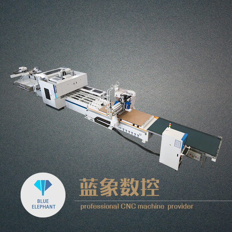 全自动开料打孔贴标一体机 贴标钻切一体机 家具生产线 蓝象数控