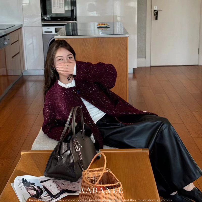 南油高品质小众设计Rabanee羊毛粗花呢宽松挺括法式小香风外套女