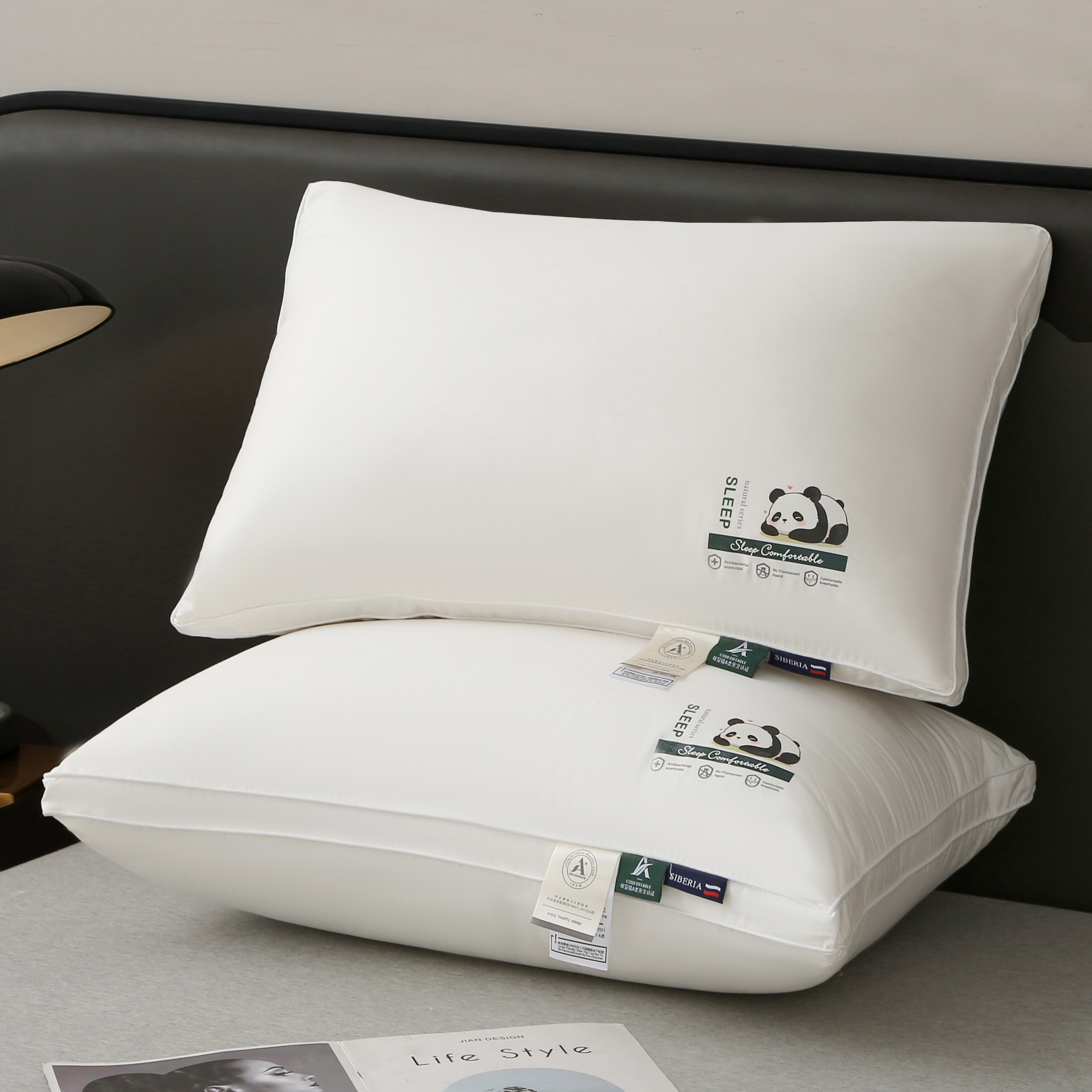 全棉枕头枕芯护颈椎助睡眠成人睡觉专用五星级酒店熊猫枕头高回弹