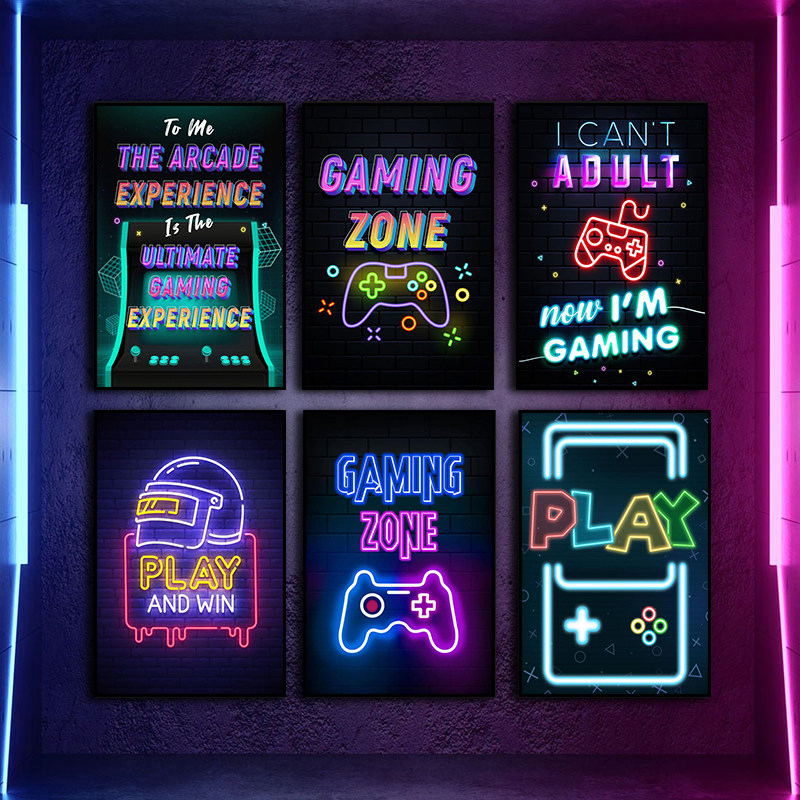 游戏机室发光挂画PS手柄网吧电玩城霓虹灯酒店电竞房间墙面装饰画