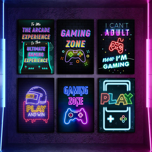 游戏机室发光挂画PS手柄网吧电玩城霓虹灯酒店电竞房间墙面装饰画