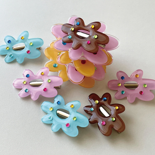 大小波原创 波波小花发卡彩色少女刘海碎发无痕一字夹头饰