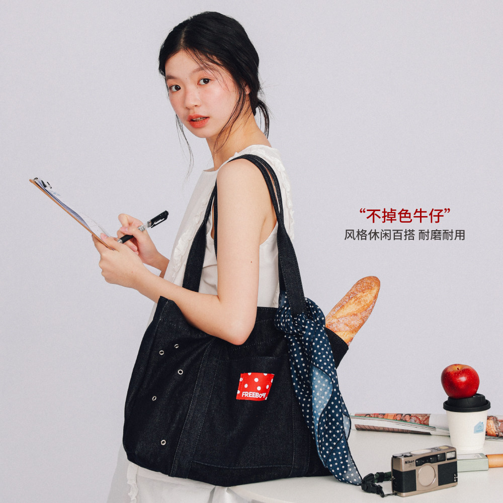 大小波不掉色波点牛仔包