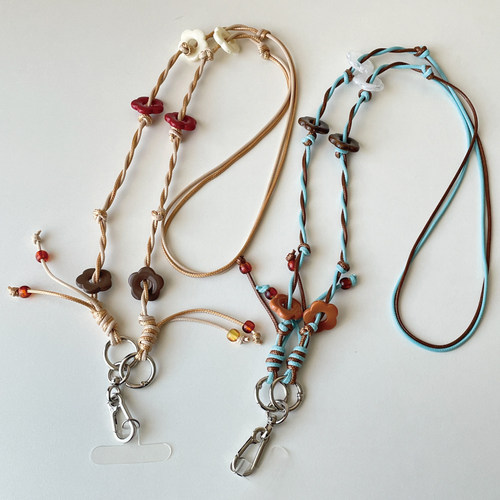 大小波手机挂绳串珠小花斜挎便携