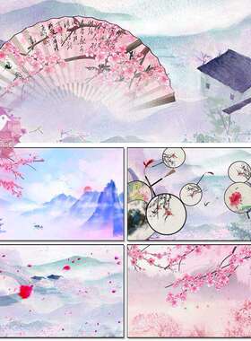 蜀绣古装旗袍秀中国风古风古典舞扇子桃花大屏幕LED背景视频素材
