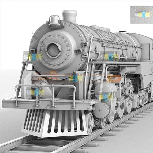 高精度蒸汽老式火车头列车机车铁路轨C4D模型3DMAX犀牛maya素材