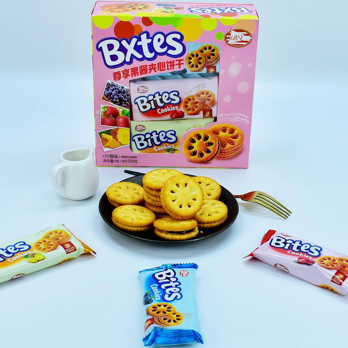 BX博翔草莓蓝莓菠萝味果酱夹心饼干12包250g下午茶办公室点心零食