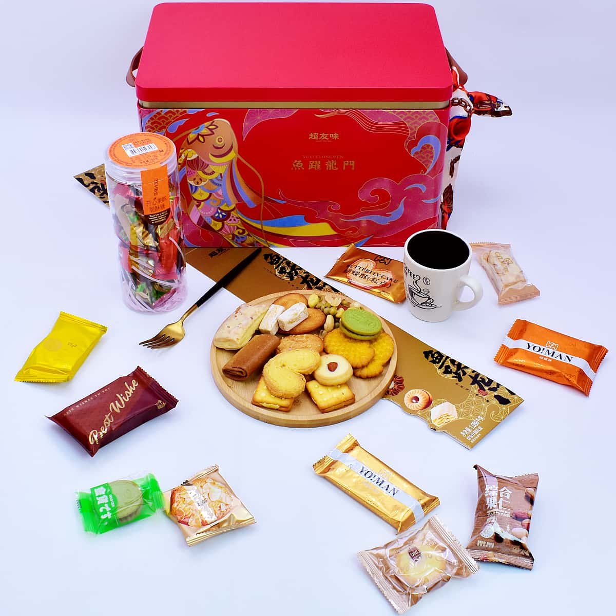 超友味1088g鱼跃龙门2层什锦曲奇饼干坚果糖果什锦礼盒送礼糕点心