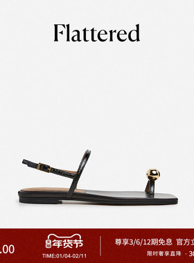 Flattered Idris手工鞋女士真皮细带金珠套趾平底凉鞋2025新款