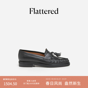 通勤小皮鞋 一脚蹬褶皱单鞋 子 Sigrid女士牛皮流苏乐福鞋 Flattered