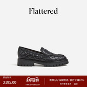 圆头通勤单鞋 Flattered Signe女士牛皮手工缝制菱形纹厚底乐福鞋