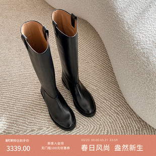 Charlene同款 Frances女士牛皮直筒骑士靴手工长筒靴冬 Flattered