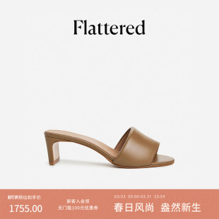 2026新款 Flattered Tallulah女士羊皮圆头高跟一字拖手工穆勒拖鞋