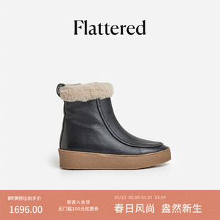 Flattered Simone女士牛皮毛一体雪地靴显瘦羊毛加绒短靴秋冬新品
