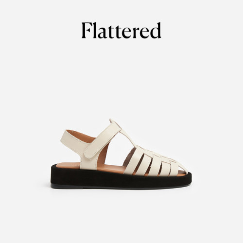 Flattered真皮镂空编织罗马凉鞋