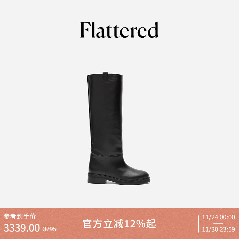Flattered圆头显瘦直筒骑士靴女