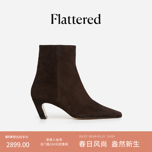 靴2026新品 Xena女士麂皮斜高跟尖头短靴时装 Flattered 和慌慌同款