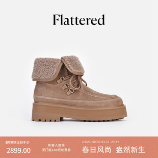 新品 冬季 Fairy女士牛麂皮雪地靴厚底马丁靴加绒棉鞋 Flattered