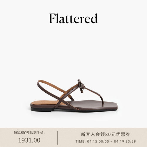 Flattered新款蝴蝶结夹趾凉鞋