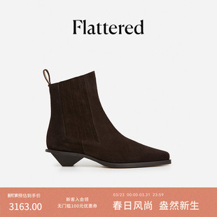 Indigo手工麂皮低跟切尔西靴踝靴女春秋新品 和慌慌同款 Flattered