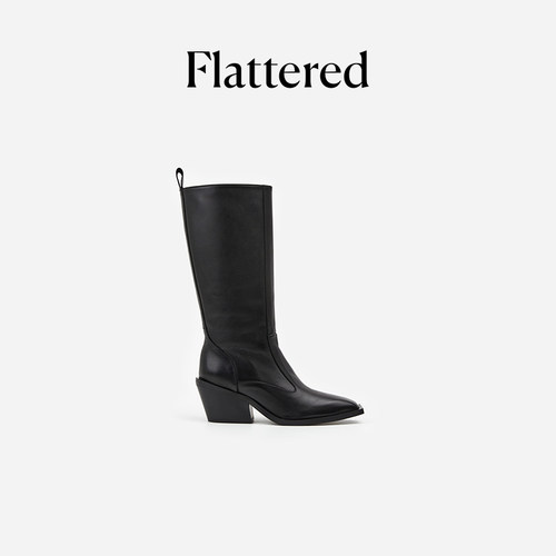 Flattered设计感手工方头长筒靴