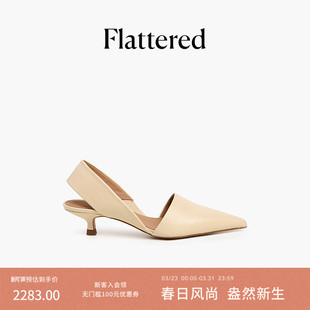 新品 Flattered 2026春季 高跟鞋 Ninni女士羊皮小猫跟尖头包头凉鞋