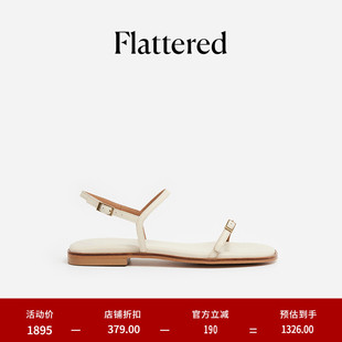 Flattered Alice女士牛皮一字带式 金属扣带方头平底凉鞋 春夏新品