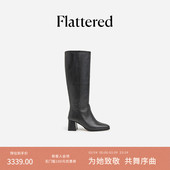 Flattered 单靴 Colette女士真皮高跟显瘦直筒长靴高筒骑士靴春季