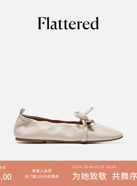Flattered Polly女士羊皮蝴蝶结褶皱芭蕾舞鞋圆头平底单鞋26春夏