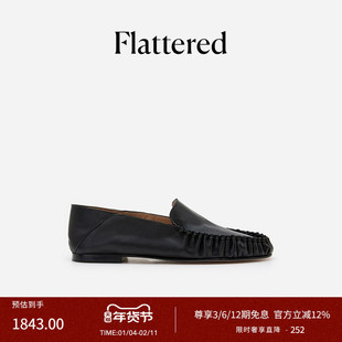 Flattered Bon Bon女士软牛皮手工褶皱单鞋圆头一脚蹬两穿乐福鞋