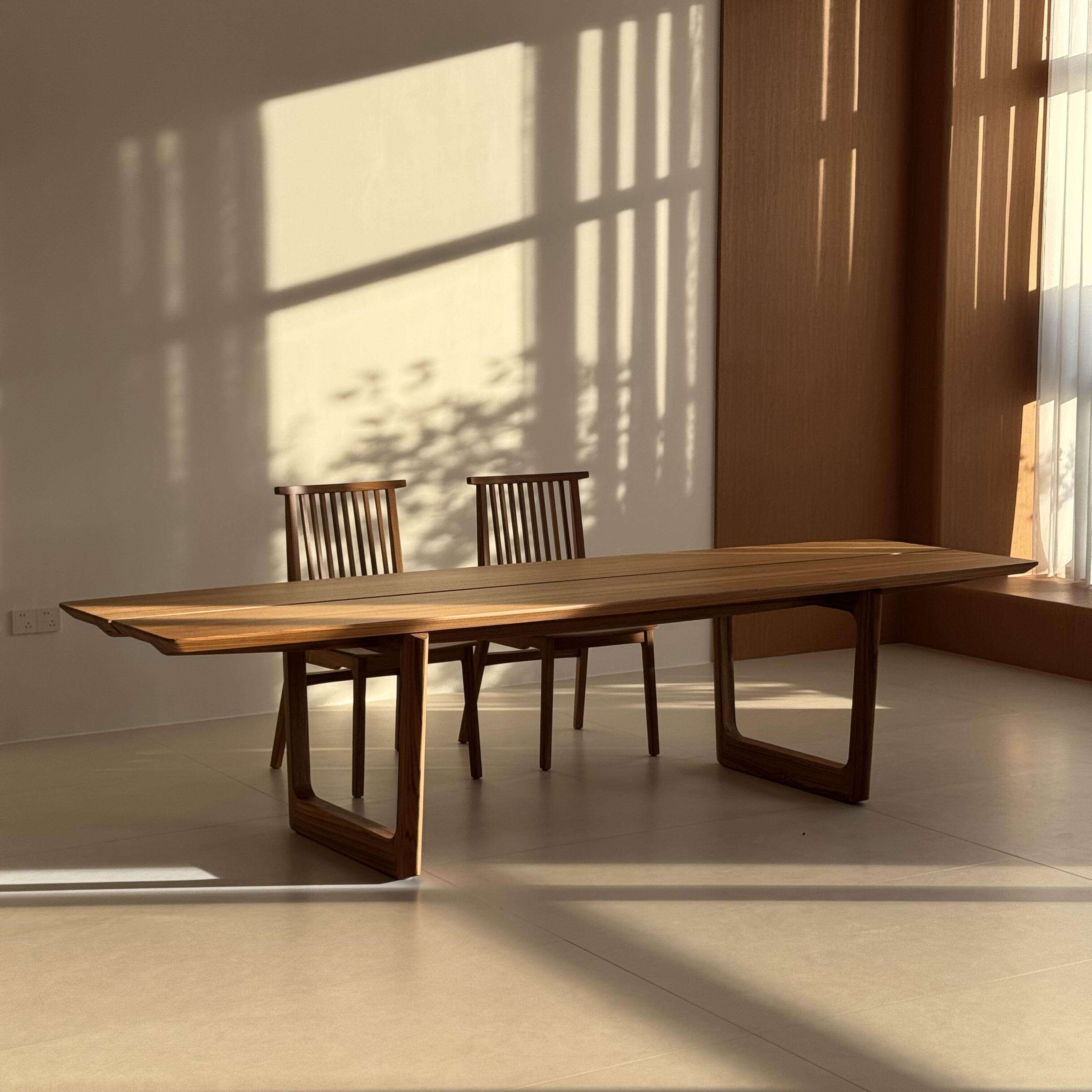 北美进口黑胡桃原木餐桌缅甸柚木茶桌长方形会议长桌别墅大板书桌