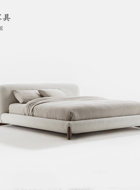 porada侘寂风现代床布艺时尚Turner 网红主卧婚床轻奢真皮床胡桃