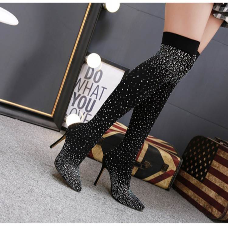 Rhinestone Over the knee high boots 长筒袜子高跟水钻过膝长靴