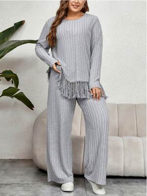 XL-4XL women casual suit ladies 2 set clothes上衣阔腿裤套装