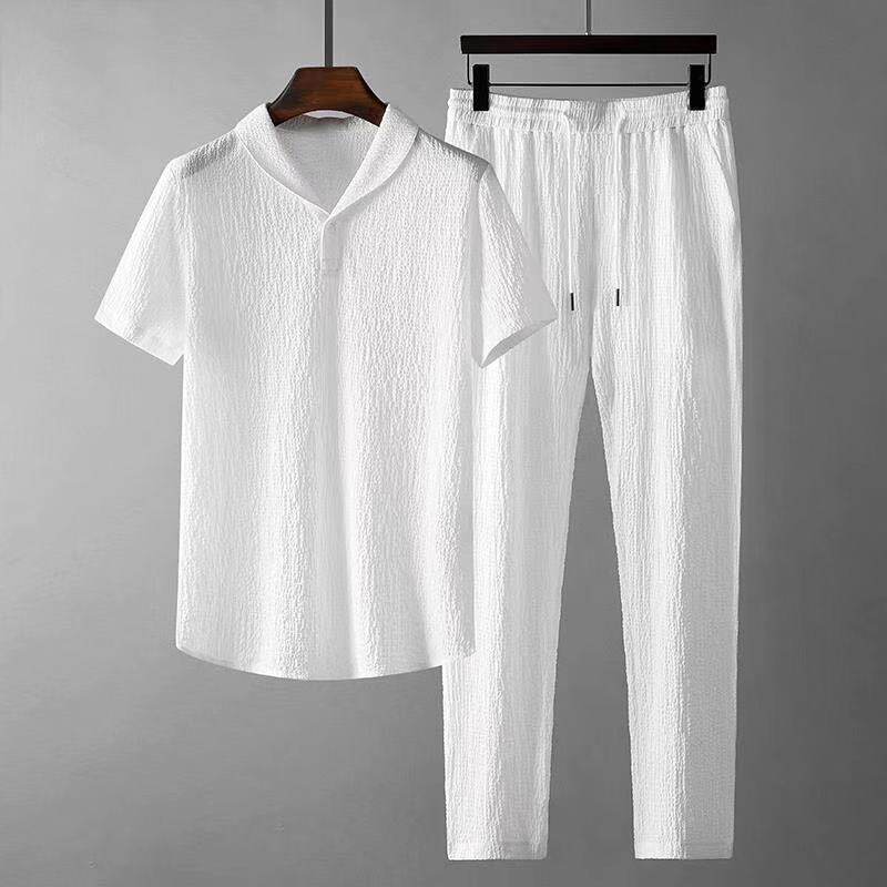 Summer Outfits Men's Sets Short Sleeve Shirts Pants Two